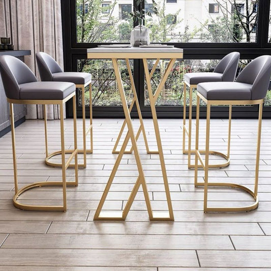 グラムゴールドダブルペデスタルバーダイニングテーブル長方形の石トップバーの高さテーブル