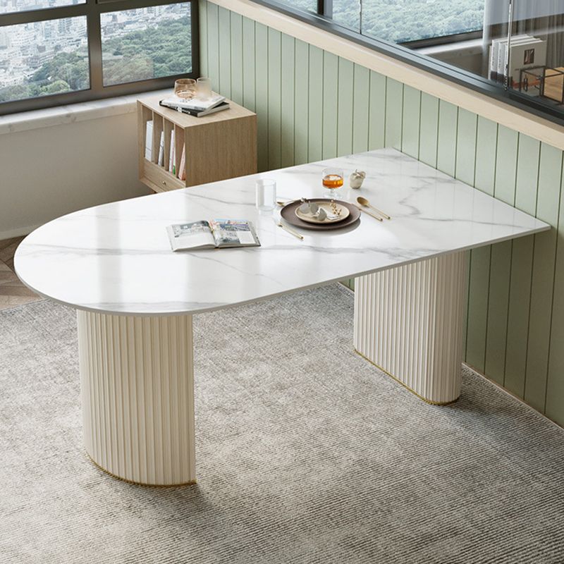 Glam Double Pedestal Dining Table Stone Table for Dining Room Clearhalo 'Dining Tables & Seating' 'Dining Tables' 'dining_table' 'furn' 'furn_dining_table' 'Furniture' 'Kitchen & Dining Furniture' 1200x1200_daa68d6d-87fc-4f28-9b7b-7eaaf9c675b6