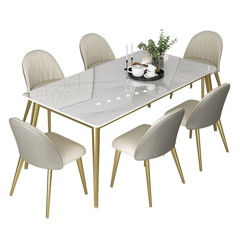 Glam 1/5/6/7 Pieces Dinette Set with White Sintered Stone Top Rectangle Dining Table Set Clearhalo 'Dining Room Sets' 'Dining Tables & Seating' 'dining_room_set' 'furn' 'furn_dining_room_set' 'Furniture' 'furniture_dining_room_set' 'Kitchen & Dining Furniture' 1200x1200_daa6c869-31b0-45e2-85a7-e7974ae8bf36
