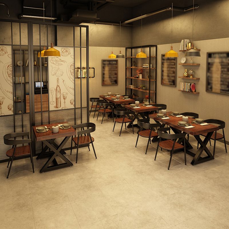 Industrial Solid Wood Dinner Room Kitchen Table Brown Square Trestle Table for Dining Room Clearhalo ' dining_table' 'Dining Tables & Seating' 'Dining Tables' 'furn' 'furn_dining_table' 'Furniture' 'furniture_dining_table' 'Kitchen & Dining Furniture' 'kitchen&dining_furn' 'kitchen' 'kitchen_dining_table' 1200x1200_daa8d554-fa31-4cbf-9568-2f12d9bfa59f