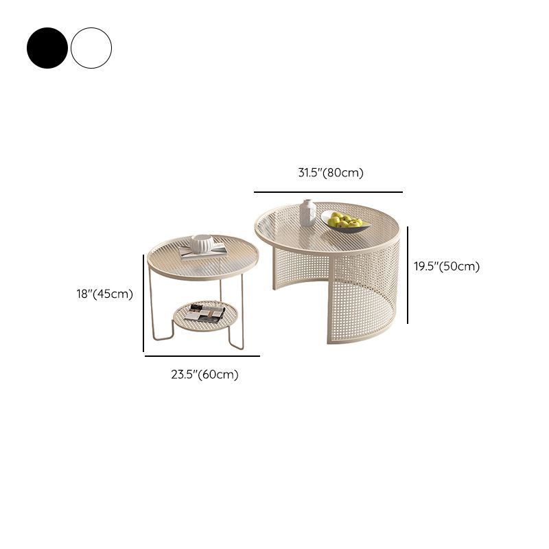 Tropical Round Frame Cocktail Table Glass Top Coffee Table Set