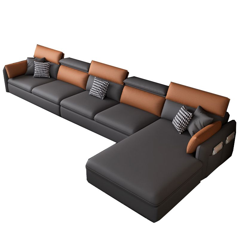 Contemporary Faux Leather Living Room Sofa Dark Gray Cushion Back Sectional Clearhalo 'Furniture' 'furniture_sectionals' 'Living Room Furniture' 'Sectionals' 1200x1200_daa9bb1d-90e3-4b3d-98ba-85b938ebd388