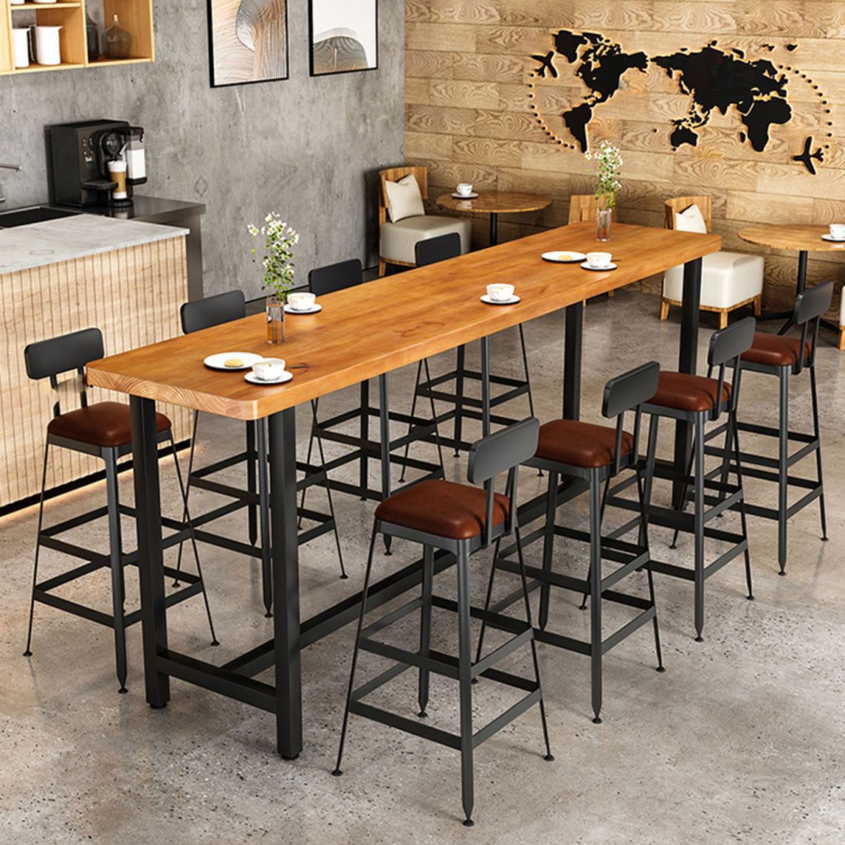 Taburetes de bar de madera contemporáneos, taburete de bar sin brazos con patas de metal