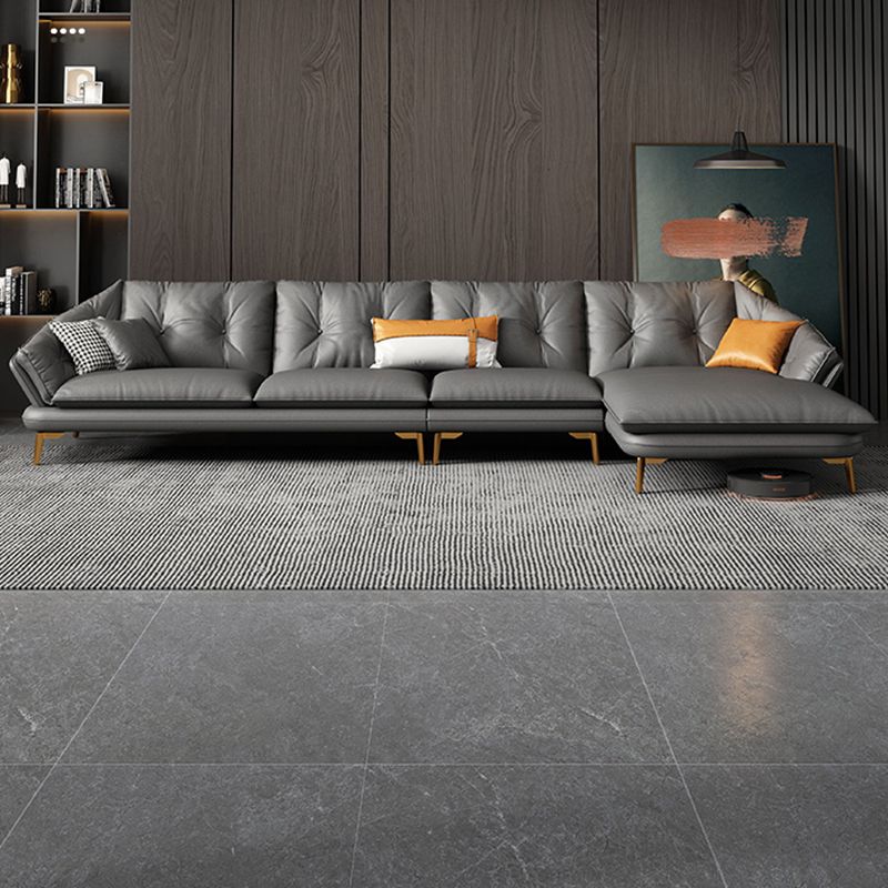 Modern 4-seat Faux Leather Sofa & Chaise Grey Sloped Arm Sofa Clearhalo 'furn' 'furn_sectionals' 'Furniture' 'Living Room Furniture' 'Sectionals' 1200x1200_dab42e64-f151-4ef4-8adb-538479c68701