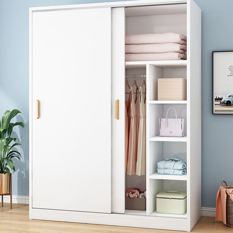 Wood Frame Wardrobe Freestanding Wardrobe Armoire with Shelves and Clothes Rail