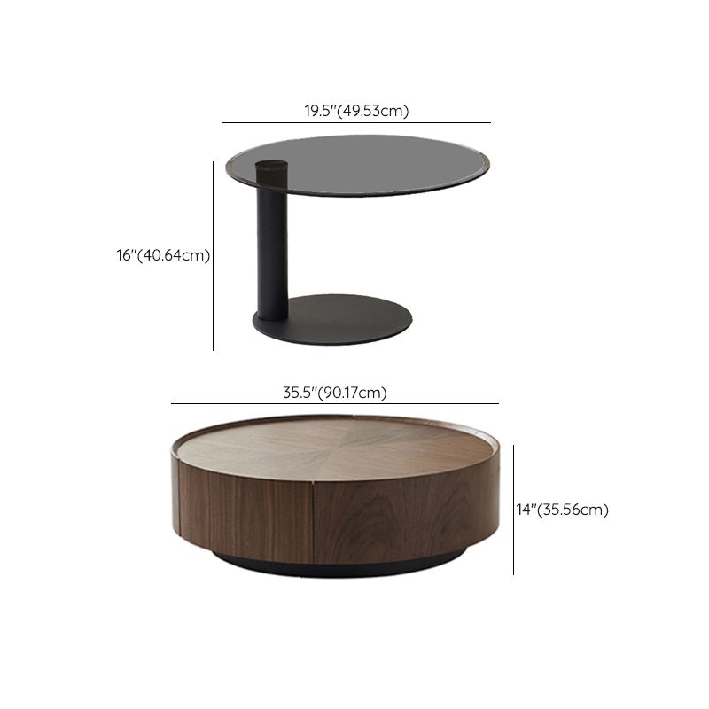 Round Wood Cocktail Table Set with 2 Drawers Modern Walnut Coffee Table Clearhalo 'Coffee & Accent Tables' 'Coffee Tables' 'coffee_tables' 'furn' 'furn_coffee_tables' 'Furniture' 'Living Room Furniture' 1200x1200_dab9f5d0-510a-42a1-9b3c-303ad227e86d
