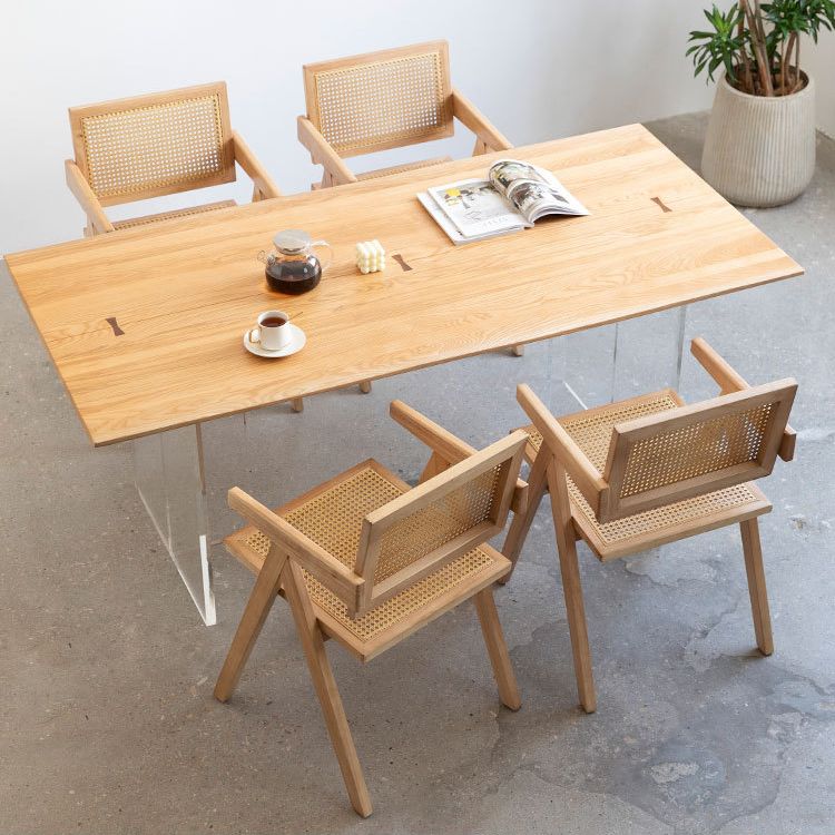 Mesa de comedor rectangular con pedestal doble, mesa de madera moderna para cocina