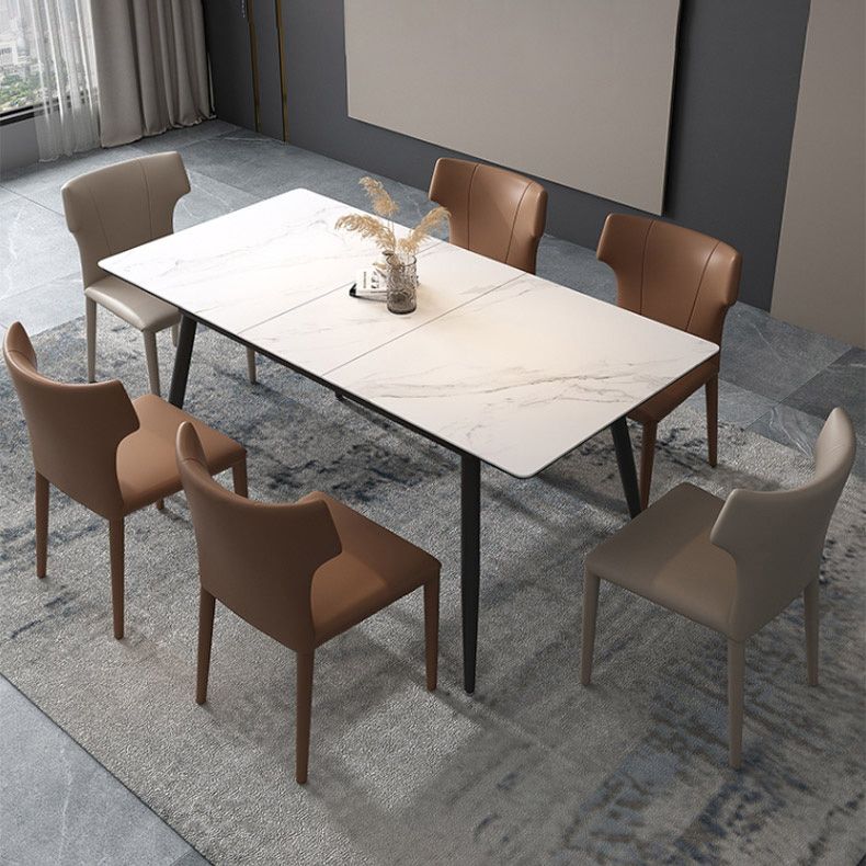 Rectangle Extendable Industrial Dining Table White Sintered Stone Table with 4 Black Legs Clearhalo ' dining_table' 'Dining Tables & Seating' 'Dining Tables' 'furn' 'furn_dining_table' 'Furniture' 'furniture_dining_table' 'Kitchen & Dining Furniture' 'kitchen&dining_furn' 'kitchen' 'kitchen_dining_table' 1200x1200_dac29b1f-6783-4d38-99e1-c91f57b70086