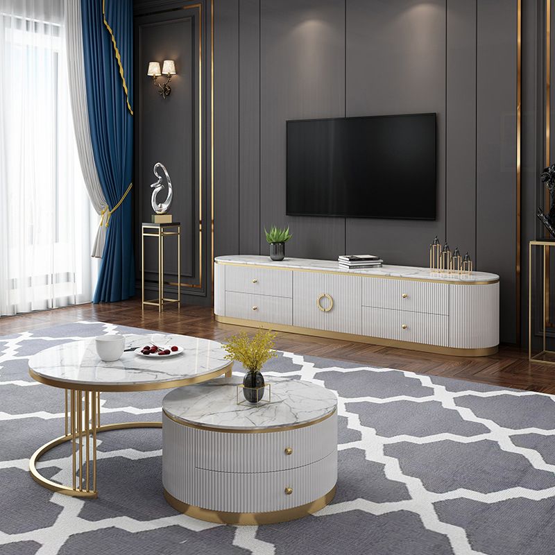 Glam Marble TV Stand Console Enclosed Storage TV Media Stand with Doors for Living Room Clearhalo 'furn' 'furn_tv_stands_entertainment_centers' 'Furniture' 'Living Room Furniture' 'TV Stands & Entertainment Centers' 'TV Stands & Media Storage Furniture' 'tv_stands_entertainment_centers' 1200x1200_dac749a1-811f-47a8-8666-a6599f143a7d