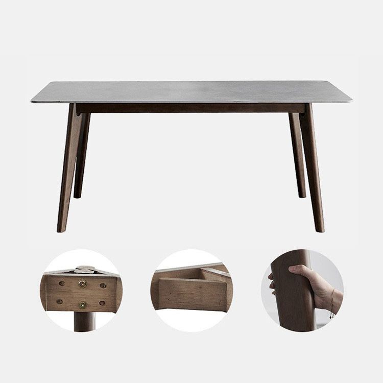 Stone Top Table Mid-Century Modern Dining Table with 4 Wood Legs in Brown Clearhalo 'Dining Tables & Seating' 'Dining Tables' 'dining_table' 'furn' 'furn_dining_table' 'Furniture' 'furniture_dining_table' 'Kitchen & Dining Furniture' 'kitchen' 'kitchen_dining_table' 1200x1200_dacb7af4-4f5d-474f-b0cd-12ece363cbf5