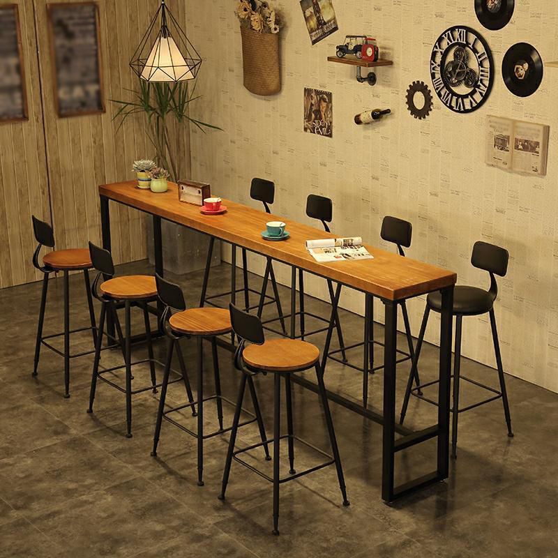 Solid Wood Bar Dining Table Industrial Bar Dining Table with Trestle Base Clearhalo 'Bar Furniture' 'Bar Tables' 'bar_tables' 'furn' 'furn_bar_tables' 'Furniture' 'furniture_bar_tables' 'Kitchen & Dining Furniture' 1200x1200_dacd11b1-1f12-42a0-80ce-7063b91e83db