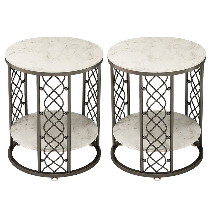 21.6" Tall Modern Round Slate Top Side Table Iron Frame End Table with Shelf