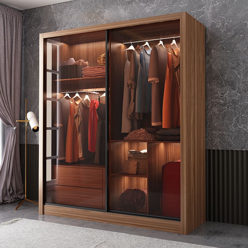 Chambre coulissante armoire brune moderne avec portes en verre