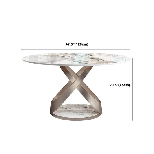 丸いダイニングテーブルセット1/4/5/7 PCS布張りの椅子付き焼結された石のダイニングテーブル