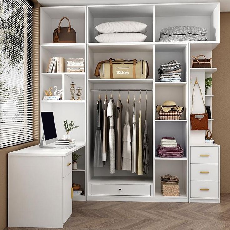 White Wooden Wardrobe Contemporary Style Wardrobe Closet with Drawer Clearhalo 'Armoires & Wardrobes' 'armoires_wardrobes' 'Bedroom Furniture' 'furn' 'furn_armoires_wardrobes' 'Furniture' 1200x1200_dacec37d-c665-4510-9e71-10575d970eff