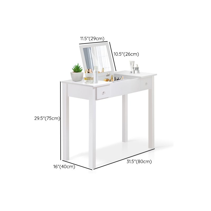 Capovolgimento a specchio singolo vanity scrivania doppia cassettiera dritta piedi in bianco in bianco