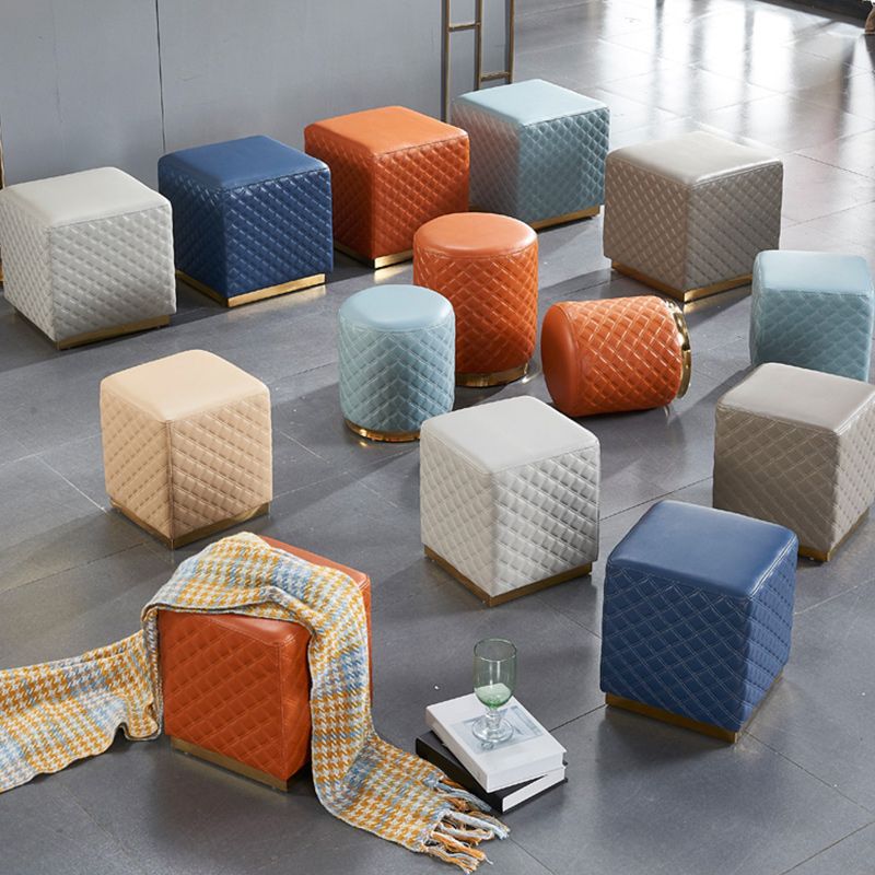 Glam Pouf Ottoman Genuine Leather Upholstered Solid Color Square Ottoman Clearhalo 'furn' 'furn_ottomans_poufs' 'Furniture' 'Living Room Furniture' 'Ottomans & Poufs' 'ottomans_poufs' 1200x1200_dad64697-556d-4a92-89f2-2555c7e70427