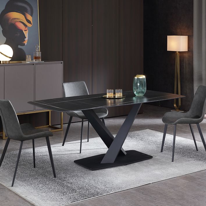 Industrial Black Table for Restaurant Rectangle Dining Table with Pedestal Base Clearhalo 'Dining Tables & Seating' 'Dining Tables' 'dining_table' 'furn' 'furn_dining_table' 'Furniture' 'furniture_dining_table' 'Kitchen & Dining Furniture' 'kitchen' 'kitchen_dining_table' 1200x1200_dad93f07-f0b7-4baa-8f44-3b6572fa3d6f