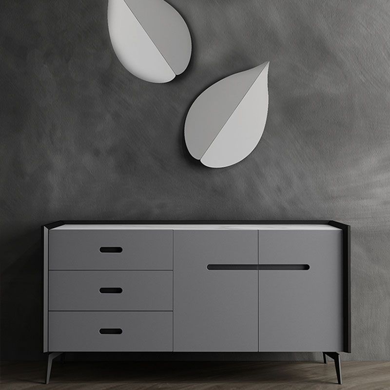 Glam Buffet Sideboard White Sinteded Stone Server con porta e cassetto
