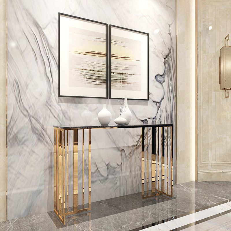 Tavolo della console glam tavolo accento rettangolo in marmo in oro, altezza 31,5 pollici