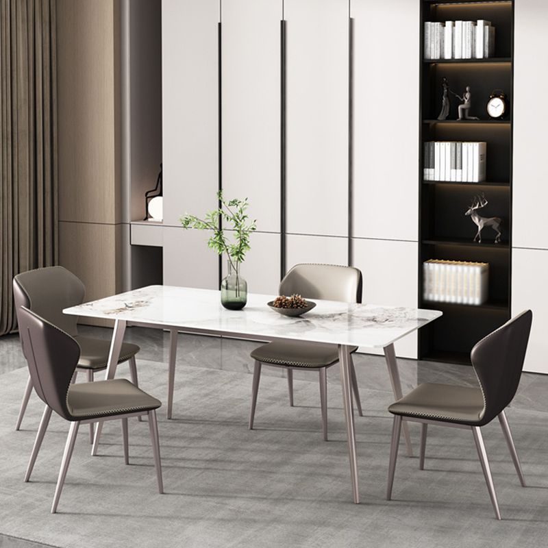 Mesa de comedor rectangular 4 patas modernas mesa fija de piedra sinterizada