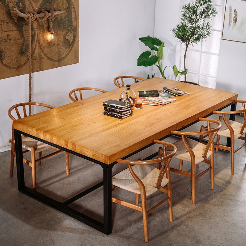 Industrial Rectangle Dining Room Table Natural Solid Wood Trestle Base Dining Table Clearhalo 'Dining Tables & Seating' 'Dining Tables' 'dining_table' 'furn' 'furn_dining_table' 'Furniture' 'furniture_dining_table' 'Kitchen & Dining Furniture' 1200x1200_dae280ff-d4aa-420c-930a-a0cf3a0dcc78