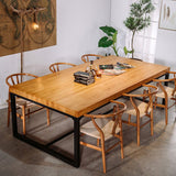 Industrial Rectangle Dining Room Table Natural Solid Wood Trestle Base Dining Table Clearhalo 'Dining Tables & Seating' 'Dining Tables' 'dining_table' 'furn' 'furn_dining_table' 'Furniture' 'furniture_dining_table' 'Kitchen & Dining Furniture' 1200x1200_dae280ff-d4aa-420c-930a-a0cf3a0dcc78