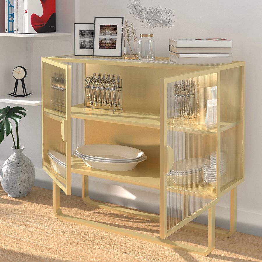 Glam Living Room Buffet 35.5"H Metal Glass Doors Sideboard for Kitchen Clearhalo 'buffet_sideboard' 'Buffets & Sideboards' 'furn' 'furn_buffet_sideboard' 'Furniture' 'Kitchen & Dining Furniture' 1200x1200_dae4ddd8-a61c-45bc-b8bf-c649a38e76c5