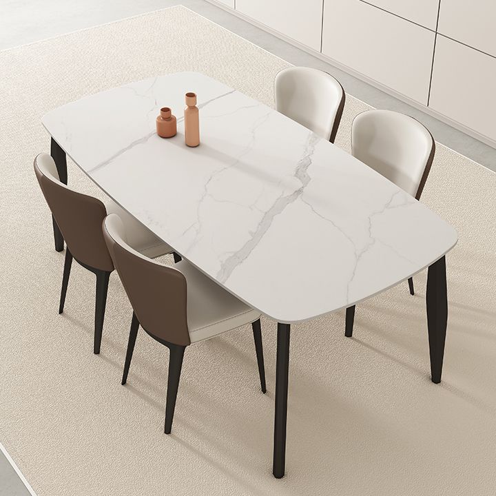 工業長方形のダイナーテーブル三脚ベースダイニングテーブルと白い石の上部