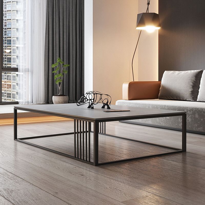 Square/Rectangle Slate Frame 1 Coffee Table Modern Grey and Black Table