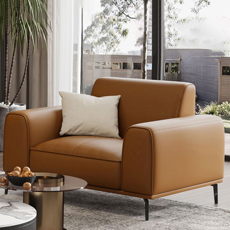 Tan Genuine Leather Sectional/Sofa Square Arm Sectional for Apartment
