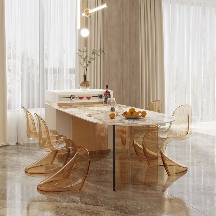 Glossy Beige Dinette Table with Double Pedestal Modern Dining Table for Home Clearhalo 'Dining Tables & Seating' 'Dining Tables' 'dining_table' 'furn' 'furn_dining_table' 'Furniture' 'Kitchen & Dining Furniture' 1200x1200_daec676f-87f8-438d-879b-f5c55bdb7c76