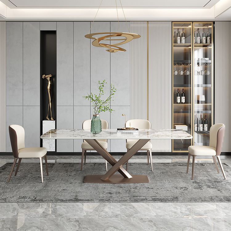 Metal Traditional Luxury Rectangle Indoor Table Sintered Stone Table with Pedestal Base Clearhalo ' dining_table' 'Dining Tables & Seating' 'Dining Tables' 'furn' 'furn_dining_table' 'Furniture' 'furniture_dining_table' 'Kitchen & Dining Furniture' 'kitchen&dining_furn' 'kitchen' 'kitchen_dining_table' 1200x1200_daecbe0f-ff59-4217-842e-b9e759a3f1e0