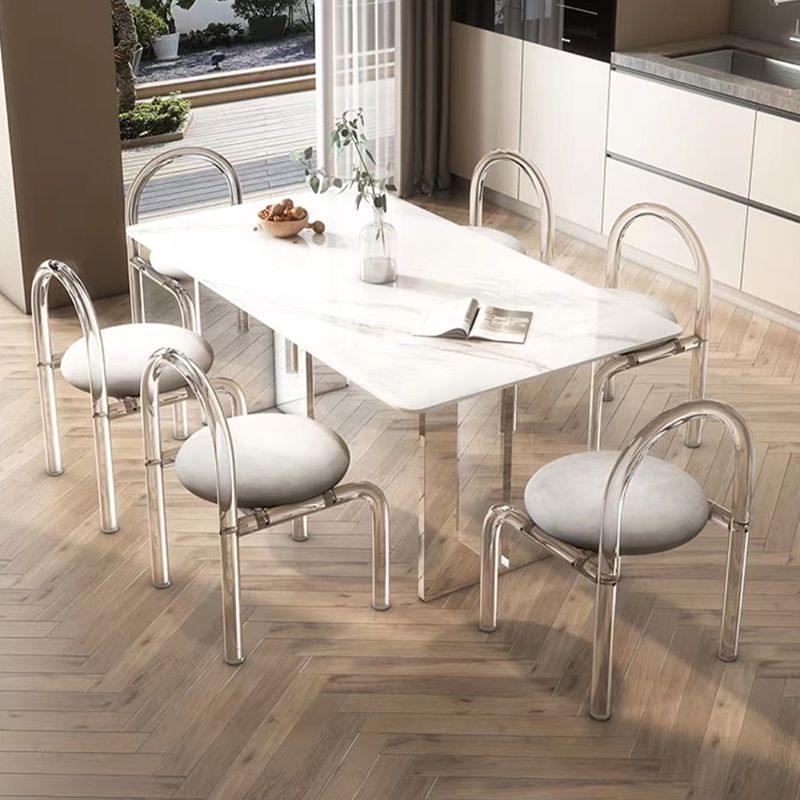 Dinettetafel in eenvoudige stijl, stenen rechthoekige eetkamertafel in wit