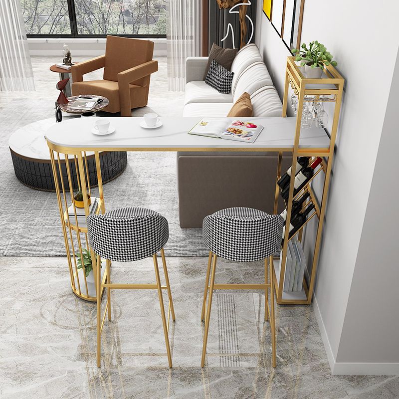 Glam White Stone Bar Dining Table Iron Double Pedestal Bistro Table with Wine Rack Clearhalo 'Bar Furniture' 'Bar Tables' 'bar_tables' 'furn' 'furn_bar_tables' 'Furniture' 'furniture_bar_tables' 'Kitchen & Dining Furniture' 'kitchen&dining_furn' 'kitchen' 1200x1200_daee0807-4aee-4d4c-b02a-5aec64aeaeb3