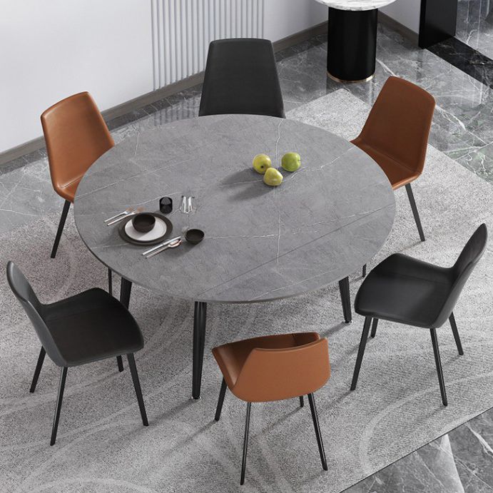 29.13''H Contemporary Round Dining Table Sintered Stone Table with 4 Black Metal Legs Clearhalo ' dining_table' 'Dining Tables & Seating' 'Dining Tables' 'furn' 'furn_dining_table' 'Furniture' 'furniture_dining_table' 'Kitchen & Dining Furniture' 'kitchen&dining_furn' 'kitchen' 'kitchen_dining_table' 1200x1200_daf21d3f-569c-49fe-9625-ab1b3b393b2c