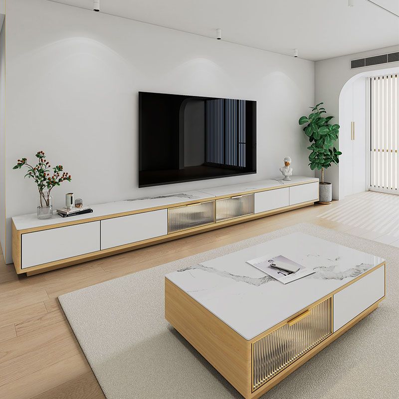 17.13 "H TV STAND Glam Store Almacenamiento de almacenamiento de TV blanco con cajones