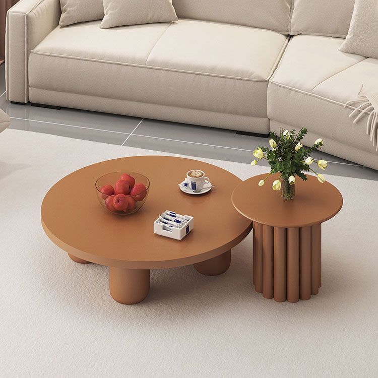 Modern Round Wooden Coffee Table Set Solid Wood 4 Legs Cocktail Table Clearhalo 'Coffee & Accent Tables' 'Coffee Tables' 'coffee_tables' 'furn' 'furn_coffee_tables' 'Furniture' 'Living Room Furniture' 1200x1200_daf25b9e-1675-4980-92a0-d3d571383483