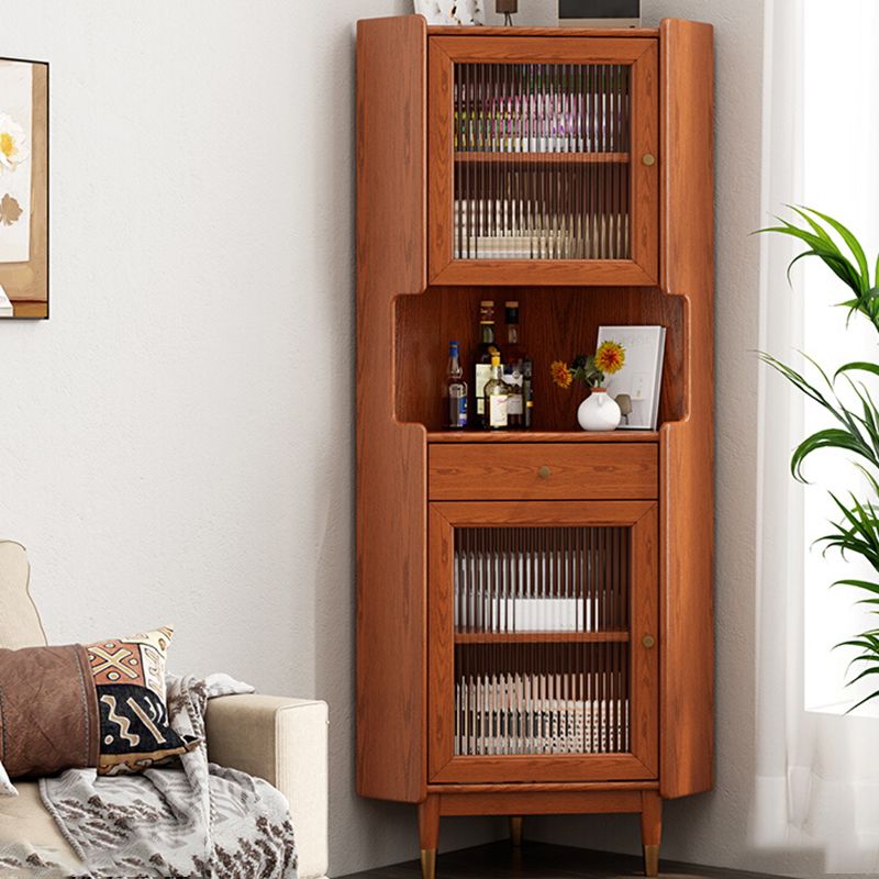 Design Wooden Storage Cabinet with 2 Glass Doors and Storage Shelf Modern