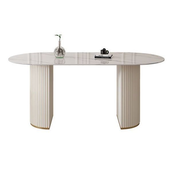 Contemporary Dining Table Stone Dining Table in White with Double Pedestal Clearhalo 'Dining Tables & Seating' 'Dining Tables' 'dining_table' 'furn' 'furn_dining_table' 'Furniture' 'Kitchen & Dining Furniture' 1200x1200_daf63284-43b0-4f7c-b6b4-1c1f012e6ba1