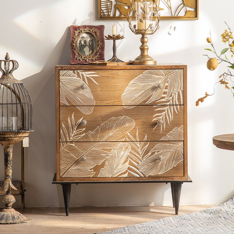 Coffre brun avec tiroirs, armoire rectangulaire en bois en détresse