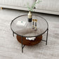Round Glass Cross Legs Coffee Cocktail Table with Storage Shelf - 17.7" H Clearhalo 'Coffee & Accent Tables' 'Coffee Tables' 'coffee_tables' 'furn' 'furn_coffee_tables' 'Furniture' 'Living Room Furniture' 1200x1200_daf7bc51-53ff-4616-89fc-79d185d6e51e