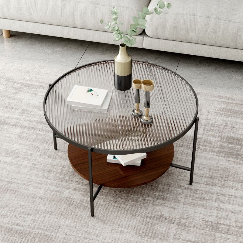 Round Glass Cross Legs Coffee Cocktail Table with Storage Shelf - 17.7" H Clearhalo 'Coffee & Accent Tables' 'Coffee Tables' 'coffee_tables' 'furn' 'furn_coffee_tables' 'Furniture' 'Living Room Furniture' 1200x1200_daf7bc51-53ff-4616-89fc-79d185d6e51e