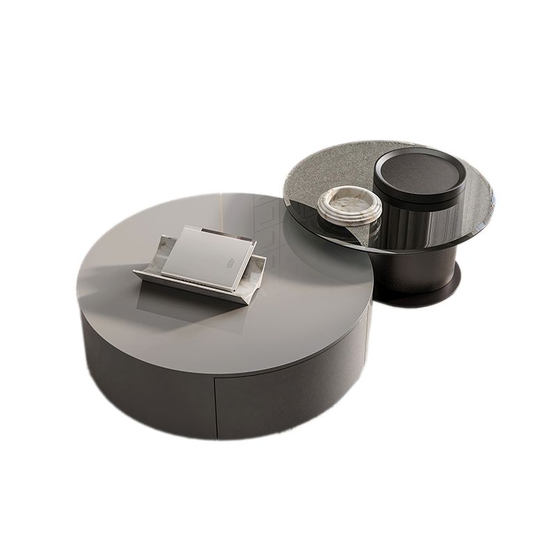 Round Coffee Table Modern Pedestal Nesting Coffee Table Set with 2 Drawers
