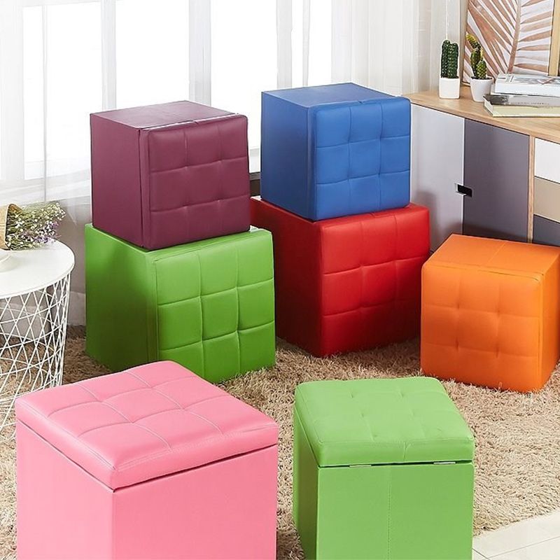 Modern Pouf Ottoman PU Leather Upholstered Tufted Solid Color Square Ottoman with Storage Clearhalo 'furn' 'furn_ottomans_poufs' 'Furniture' 'Living Room Furniture' 'Ottomans & Poufs' 'ottomans_poufs' 1200x1200_dafd03d7-c1ae-4378-a491-42724276f897