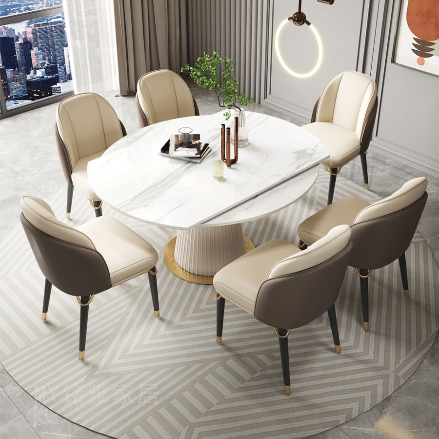 Nordic Glam Sintered Stone Round Table Set 1/4/7 Pieces Dining Set