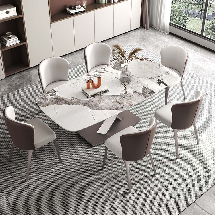 Rectangle White Tone Dining Table Sintered Stone Table Luxury with Pedestal Clearhalo ' dining_table' 'Dining Tables & Seating' 'Dining Tables' 'furn' 'furn_dining_table' 'Furniture' 'furniture_dining_table' 'Kitchen & Dining Furniture' 'kitchen&dining_furn' 'kitchen' 'kitchen_dining_table' 1200x1200_db06f744-7ef3-4a6b-a41a-1af44057a6ed