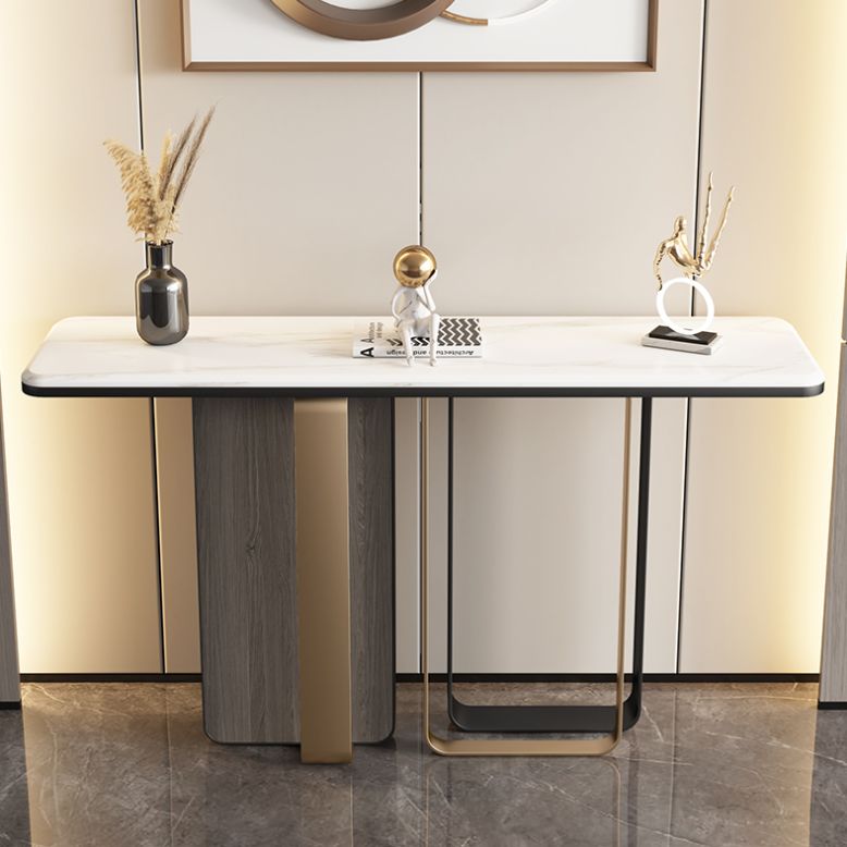 Tabella di accento glam largo 11 "Stone Tabella accento console bianco rettangolo bianco