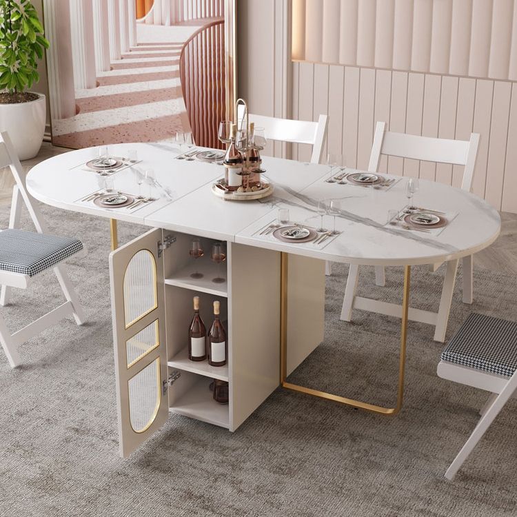 Modern Sintered Stone Dining Table Oval Drop-Leaf 59" Dining Table with Gold Frame Clearhalo ' dining_table' 'Dining Tables & Seating' 'Dining Tables' 'furn' 'furn_dining_table' 'Furniture' 'furniture_dining_table' 'Kitchen & Dining Furniture' 'kitchen&dining_furn' 'kitchen' 'kitchen_dining_table' 1200x1200_db0ea187-0242-4145-82ac-ce7221026814