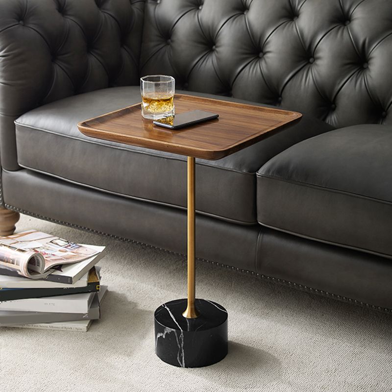 Mid-Century Modern Solid Wood Top End Table Marble Pedestal Sofa Side Table